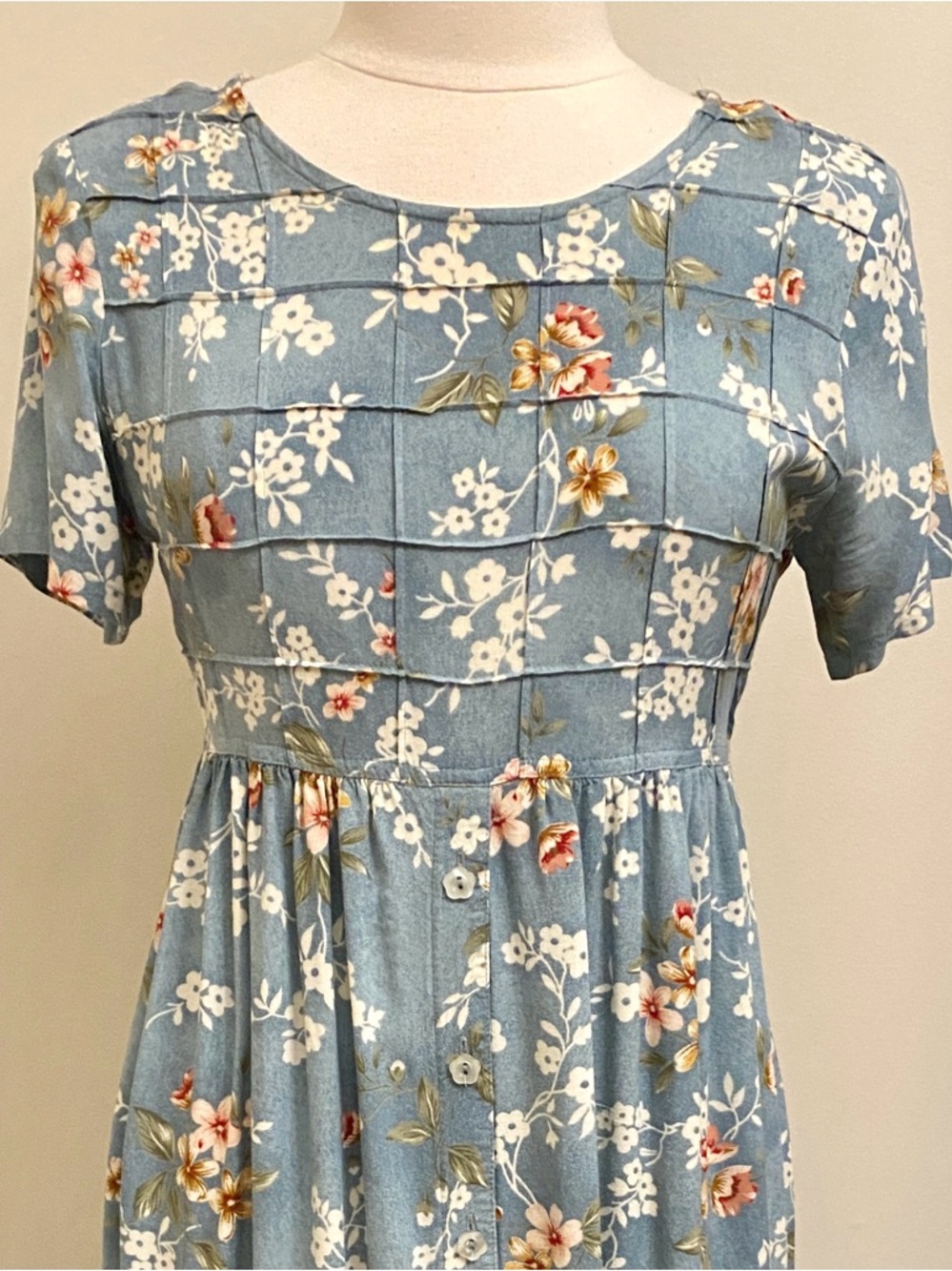 Erika & Co Petites Vintage 90s Blue Pink Floral SZ SP Cottagecore Romantic Dress - Picture 2 of 12
